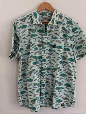L.L. Bean All-Adventure Lightest Mint Button Up Shirt Organic Cotton
